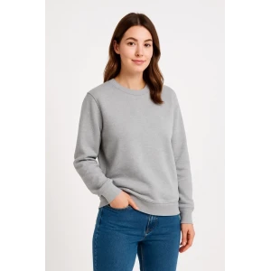 Üç İplik Düz Bisiklet Yaka Sweatshirt - Gri