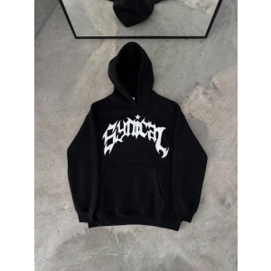 Üç İplik Kapşonlu Baskılı Oversize Sweatshirt- Siyah