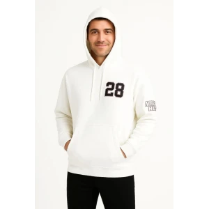 Üç İplik Kapüşonlu Ön Ve Arka Baskılı Sweatshirt Hoodie - Beyaz