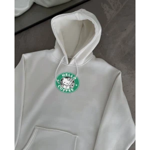 Üç İplik Penye Uzun Kol Kapşonlu SweatShirt - Beyaz