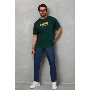 Unisex Basic Bisiklet Yaka Oversize T-shirt - Yeşil
