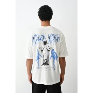 Unisex Baskılı Oversize T-shirt - Beyaz