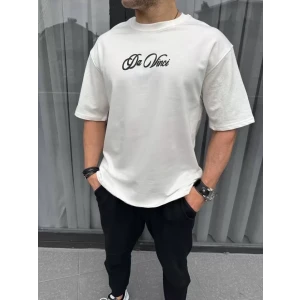 Unisex Baskılı Oversize T-shirt - Beyaz