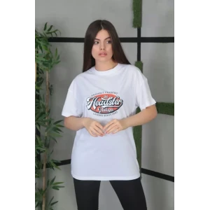 Unisex Baskılı Oversize T-shirt - Beyaz