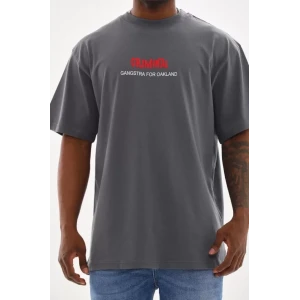 Unisex Baskılı Oversize T-shirt - Füme