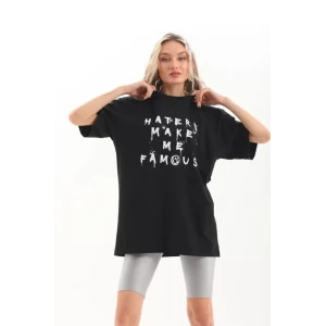 Unisex Baskılı Oversize T-shirt - Siyah