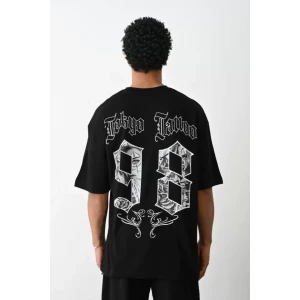 Unisex Baskılı Oversize T-shirt - Siyah