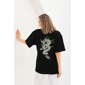 Unisex Baskılı Oversize T-shirt - Siyah
