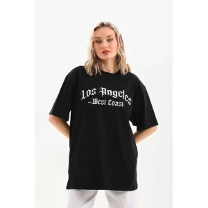 Unisex Baskılı Oversize T-shirt - Siyah