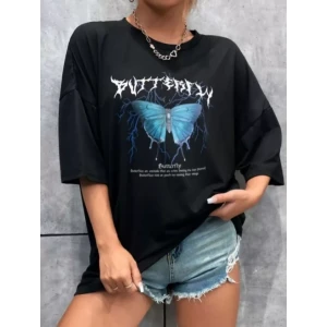 Unisex Baskılı Oversize T-shirt - Siyah