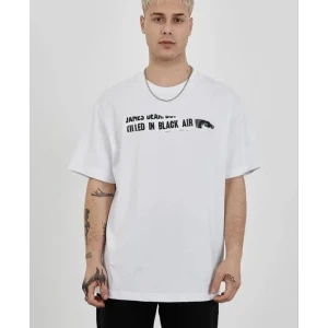 Unisex Bisiklet Yaka Baskılı Oversize T-shirt - Beyaz