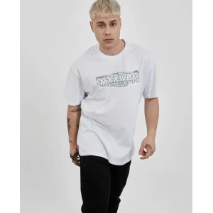 Unisex Bisiklet Yaka Baskılı Oversize T-shirt - Beyaz
