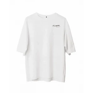 Unisex Bisiklet Yaka Baskılı Oversize T-shirt - Beyaz