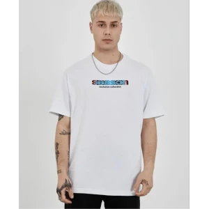 Unisex Bisiklet Yaka Baskılı Oversize T-shirt - Beyaz