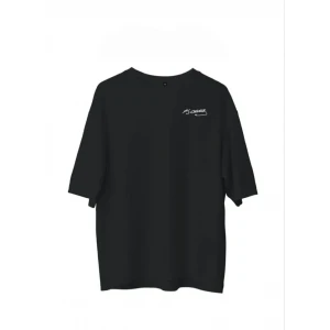 Unisex Bisiklet Yaka Baskılı Oversize T-shirt - Siyah