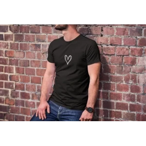 Unisex Bisiklet Yaka Baskılı Oversize T-shirt - Siyah