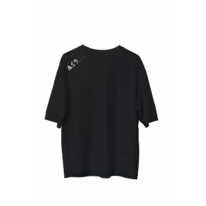Unisex Bisiklet Yaka Baskılı Oversize T-shirt - Siyah