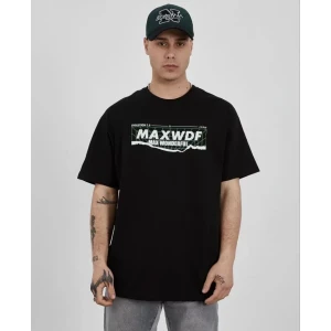 Unisex Bisiklet Yaka Baskılı Oversize T-shirt - Siyah