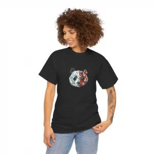Unisex Bisiklet Yaka Baskılı T-shirt - Siyah