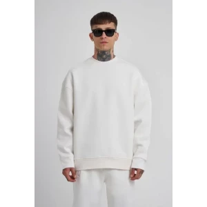 Unisex Biskilet Yaka Üç İplik Sweatshirt - Beyaz