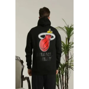 Unisex Kapşonlu Baskılı Sweetshirt - Siyah