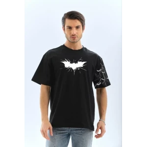 Unisex Ön Ve Kol Baskılı Oversize T-shirt - Siyah