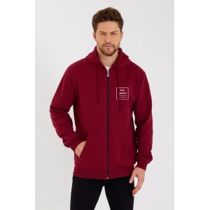 Unisex Tam Fermuarlı Kapşonlu özel Tasarım Sweatshirt - Bordo