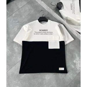 Unisex Torba Cep Detaylı  Parçalı T-shirt - Siyah