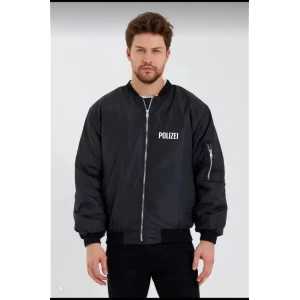 Unisex Uzun Kol Baskılı Bomber Ceket - Siyah