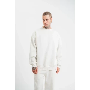 Unisex Uzun Kol Bisiklet Yaka Yıkamalı Sweatshirt - Beyaz