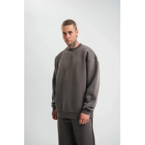 Uzun Kol Bisiklet Yaka Basic Sweatshirt - Füme