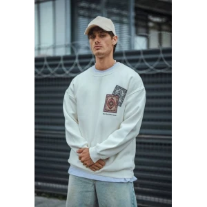 Uzun Kol Bisiklet Yaka Baskılı Sweatshirt - Beyaz