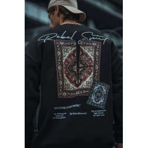 Uzun Kol Bisiklet Yaka Baskılı Sweatshirt - Siyah