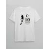 10 Kasım Atatürk Anma Günü Silüet Baskılı Oversize Bisiklet Yaka T-shirt - Beyaz