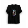 14 Şubat Sevgililer Günü Love Baskılı Oversize Bisiklet Yaka T-shirt - Siyah