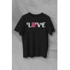 14 Şubat Sevgililer Günü Love Baskılı Oversize Bisiklet Yaka T-shirt - Siyah