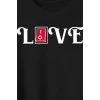 14 Şubat Sevgililer Günü Love Baskılı Oversize Bisiklet Yaka T-shirt - Siyah