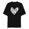 14 Şubat Sevgililer Günü Love Kalp Baskılı Oversize Bisiklet Yaka T-shirt - Siyah