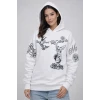 3 İplik Pamuklu Kapüşonlu Baskılı Sweatshirt Hoodie - Beyaz