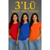 3’lü Kısa Kollu Bisiklet Yaka Basic Slim Fit T-shirt - Kırmızı - Mavi - Turuncu