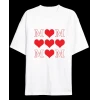 Anneler Günü Hediye Mom Kalp Baskılı Oversize Bisiklet Yaka T-shirt - Beyaz
