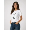 Astronot Ay Temalı Tişört Kısa Kol Yazlık Bisiklet Yaka T-shirt - Beyaz