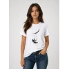 Astronot Ay Temalı Tişört Kısa Kol Yazlık Bisiklet Yaka T-shirt - Beyaz