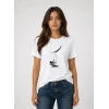 Astronot Ay Temalı Tişört Kısa Kol Yazlık Bisiklet Yaka T-shirt - Beyaz