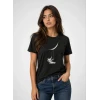 Astronot Ay Temalı Tişört Kısa Kol Yazlık Bisiklet Yaka T-shirt - Siyah