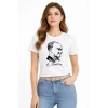 Atatürk Baskılı Tişört Kısa Kollu Bisiklet Yaka T-shirt - Beyaz
