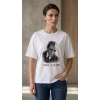 Atatürk Baskılı Tişört Kısa Kollu Bisiklet Yaka T-shirt - Beyaz