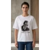 Atatürk Baskılı Tişört Kısa Kollu Bisiklet Yaka T-shirt - Beyaz