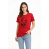 Atatürk Baskılı Tişört Kısa Kollu Bisiklet Yaka  T-shirt - Kırmızı