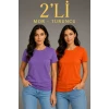 Basic Bisiklet Yaka Yazlık Slim Fit T-shirt - Mor  - Turuncu
